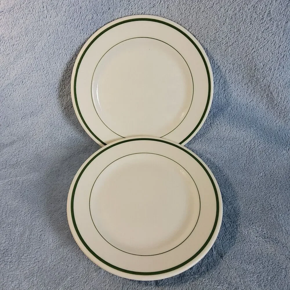 2 Vintage Restaurantware Albert Pick Co Green Band Salad Bread Plates 7.5
